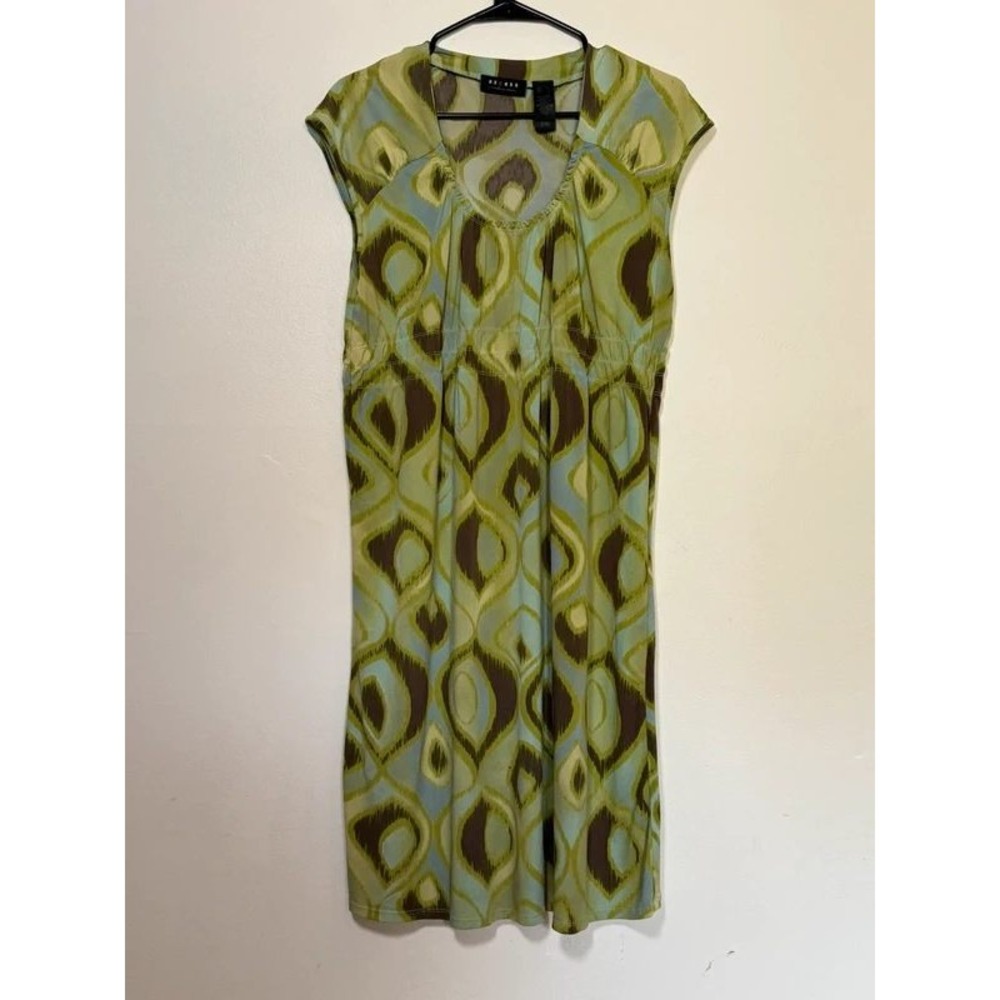 Vtg Y2K Axcess Liz Claiborne Geometric Print Dress Cap Sleeve Large
